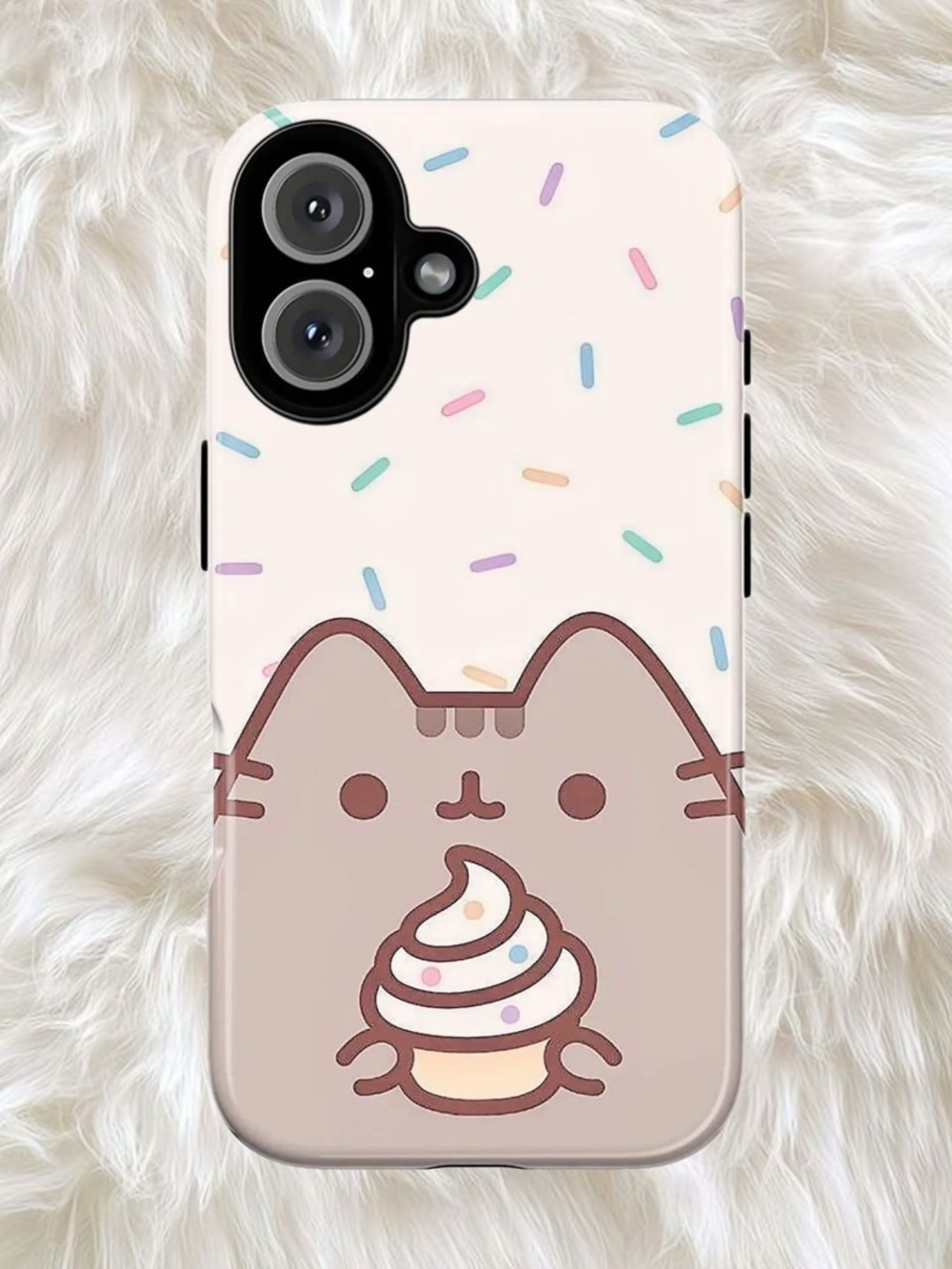 Cute Pusheen-Style Cat Phone Case in Light Brown with Sprinkles